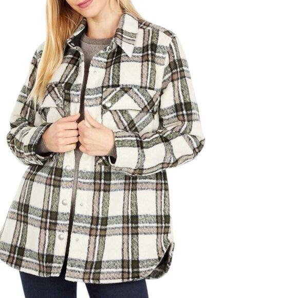 BLANK NYC Shacket Womens‎ XL Cream Wool Blend Flannel Snap Outsider Jacket - Picture 14 of 14